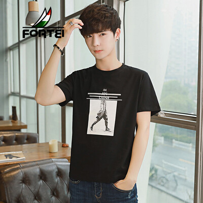 

Fu Yi FORTEI short-sleeved t-shirt male 2019 summer new fashion T-shirt Slim stretch cotton round neck shirt mens clothing C28 black L