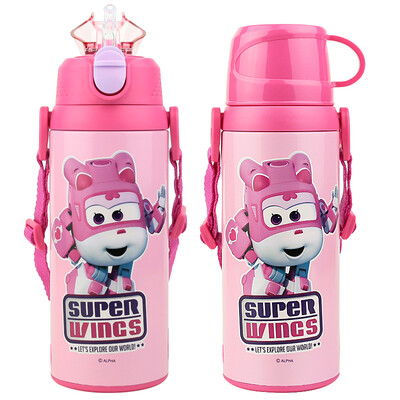 

Super Panman double cover mug male&female students stainless steel sippy cup baby child portable water bottle three with 500ML pink 1102