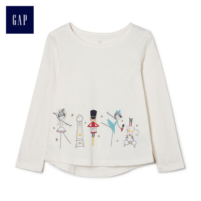 

GAP flagship store female&young comfortable shine fun trend print long-sleeved T-shirt 395048 milk white 4YRS