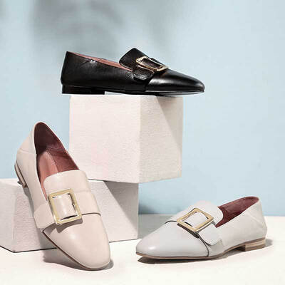 

Beijing Tokyo made a single shoes womens casual loafers womens two wear stepping a pedal flat with a round head buckle leather apricot color 37