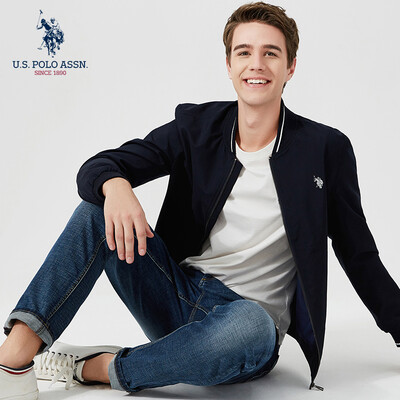 

US POLO ASSN Jacket men 2019 spring new baseball collar solid color youth jacket mens trend clothing business casual collar 119111105 Tibetan blue M170