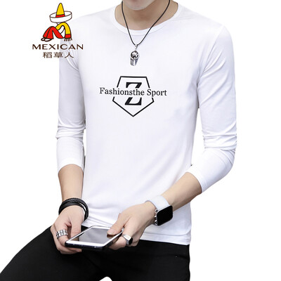 

Scarecrow MEXICAN long-sleeved T-shirt male Korean version of the self-cultivation fashion 2019 spring new round neck printing personality trend wild bottoming shirt t-shirt shirt mens white 2XL