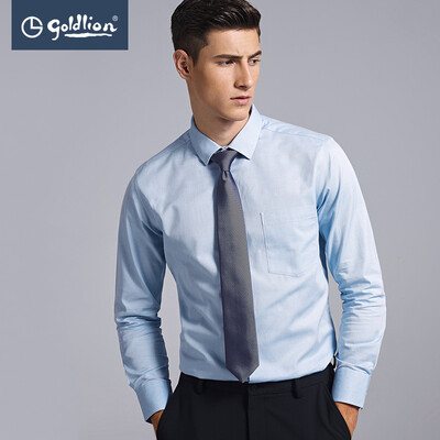 

Jinlilai 2018 autumn new mens comfortable cotton business gentleman Slim long-sleeved shirt wild light blue