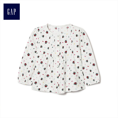 

GAP flagship store female young print pleated round neck long-sleeved shirt 399240 printing 18-24M