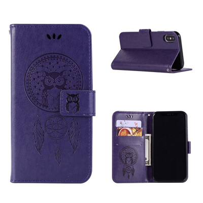 

MOONCASE Apple iPhone  Max Windbell Owl Embossed Leather Case - Purple