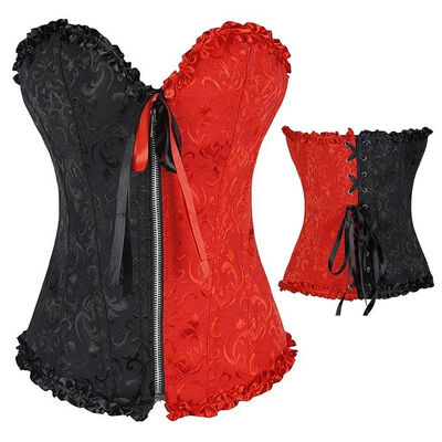 

SLIMBELLE Womens Red&Black Stitching Style Waist Training Lace Up Zipper Corset With Plus Size