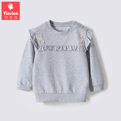 

Tissino self-employed childrens clothing girls pullover sweater new childrens shirt baby clothes two small flowers light flower gray 120