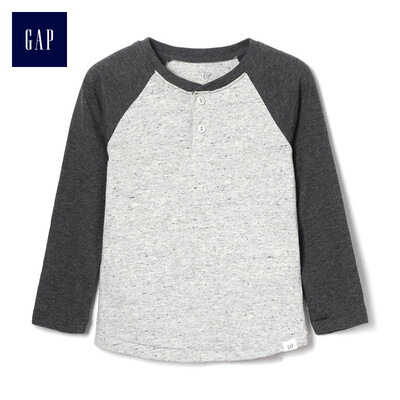 

GAP flagship store male&young soft raglan sleeves Henry collar basic T-shirt 363971 gray 5YRS