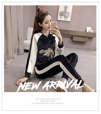 

The 2018 winter wear new Korean version of the extra pile&thick leisure sportswear bodysuit two-piece golden fleece set