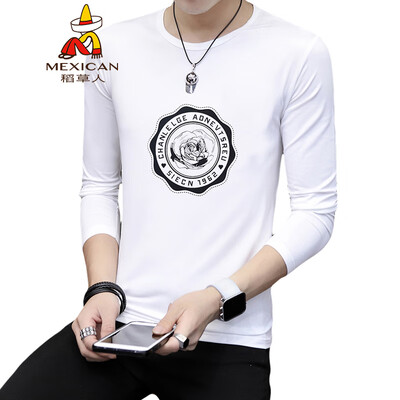 

Scarecrow MEXICAN long-sleeved T-shirt male Korean version 2019 new fashion type round neck print wild self-cultivation comfortable trend bottoming shirt t-shirt shirt mens white 2XL