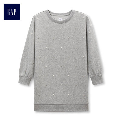 

GAP flagship store girls beaded decorative long-sleeved dress 385905 hemp gray