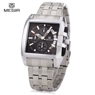 

MEGIR M2018 Men Square Dial Quartz Watch Chronograph Water Resistance Calendar Wristwatch