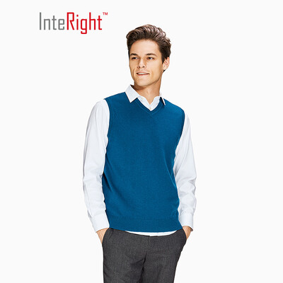 

INTERIGHT full wool mens business casual V-neck wool vest Tibetan blue L