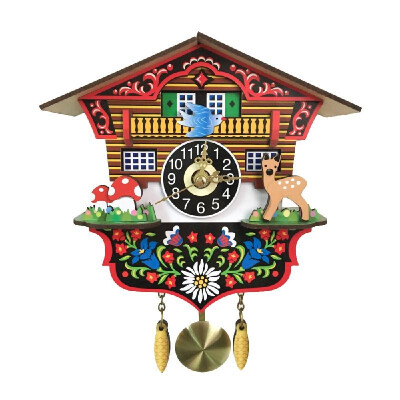 

Wooden Cuckoo Wall Clock Swinging Pendulum Traditional Wood Hanging Crafts Decoration for Home Restaurant Living Room