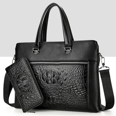 

Crocodile pattern genuine leather briefcase for man vintage men Shoulder messenger bag business laptop bags male cowhide handbag