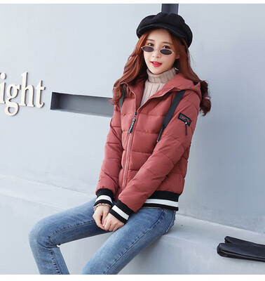

2018 new short padded lady down padded jacket winter cotton-padded jacket&hat jacket for the Korean version of slim student