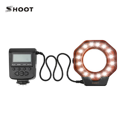

SHOOT XT-356 LED Macro Ring Flash Light Speedlite Fill-in Light LCD Display Adjustable Brightness with Adapter Rings Orange Filter