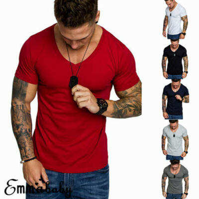 

Emmababy Men Slim Fit V Neck Short Sleeve Muscle Tee T-shirt Casual Top Blouse