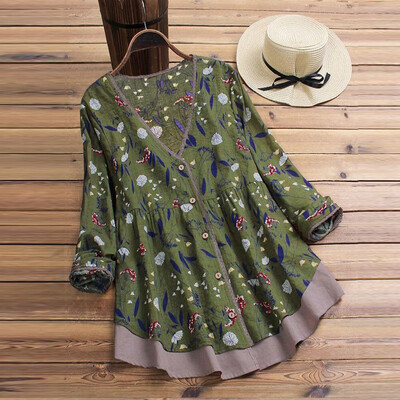 

Plus Size Women Boho Long Sleeve Blouse Baggy Tops Ladies V Neck T Shirt Retro