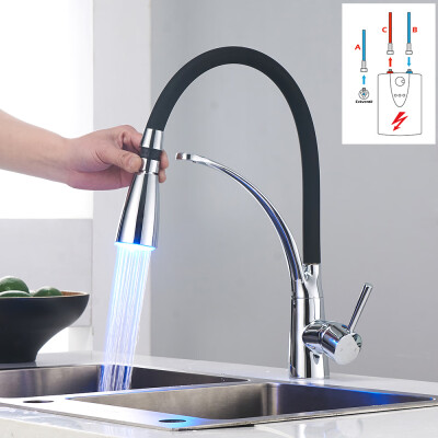 

Chrome Black Leather Tube Kitchen Sink Faucet Low Pressure Deck Mounted Single Handle Level Single Hole Faucet Mixer Tap