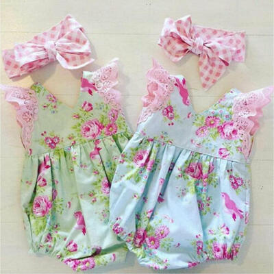 

US Toddler Baby Girl Kid Flower Lace Romper Bodysuit Jumpsuit Outfit Sunsuit Set