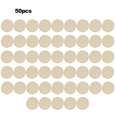 

50pcs set Unfinished Wooden Cutout Round shape Hanging Slices with a Hole DIY Wood Crafts Props for Home Decoration