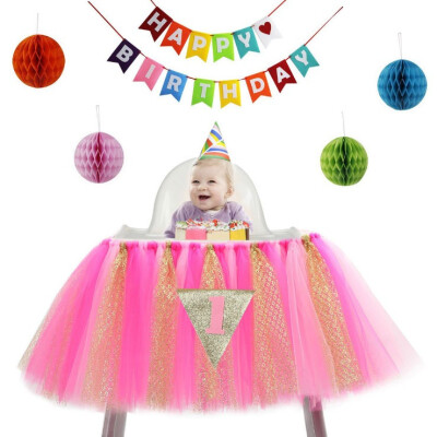 

FUNNYBUNNY 1st Birthday Tutu Skirt for High Chair Decoration for Party Supplies Baby Pink