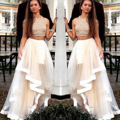 

2017 Two Piece Evening Bridesmaid Tulle Dress Formal Pageant Prom Party Gown