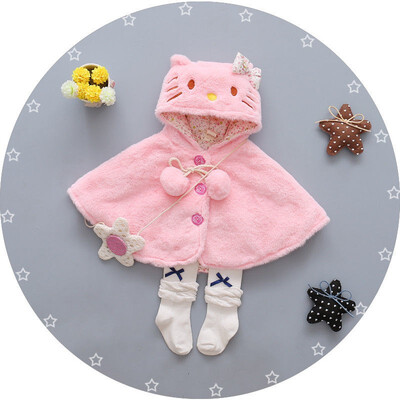 

Lovely Baby Girls Cat Hooded Cloak Poncho Jacket Outwear Kids Warm Coat Clothes