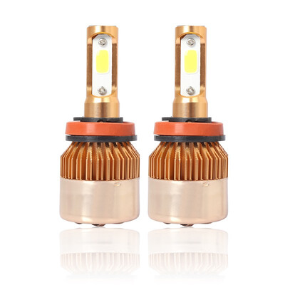 

H11 S2G 2PCS Led Cob LED Chip Car Headlamp 36W 6000k White Light 8000LM Car Bulb Fog Light Gold