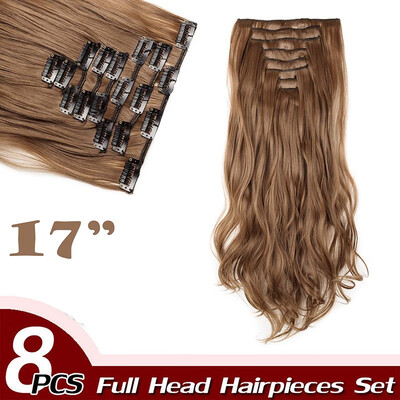 

Curly Full Head Clip Synthetic in Hair Extensions 8 Piece 18 Clips Hairpiece Long Wave for Women