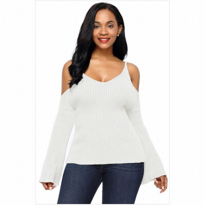 

V-neck long-sleeved off-the-shoulder warm hooded casual knit sweater womens