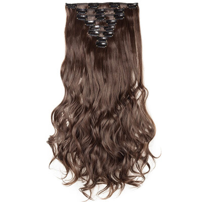 

24" Curly 8 Pcs Full Head Clip in Hair Extensions Synthetic 8 Piece 18 Clips Hairpiece Long Wave Trendy Design for Women