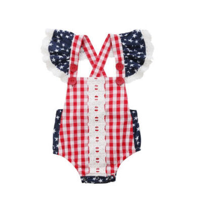 

New Baby Girls Lace Ruffle Stars plaid Romper Bodysuit Jumpsuit Outfits Sunsuit