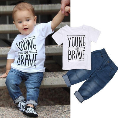 

Fashioni Kids Newborn Toddler Kid Baby Boy Clothes T Shirts Tee Tops Denim Pants Outfit Set