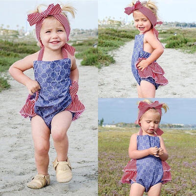 

Newborn Baby Girl Ruffle Striped Romper Bodysuit Jumpsuit Outfit Clothes Sunsuit