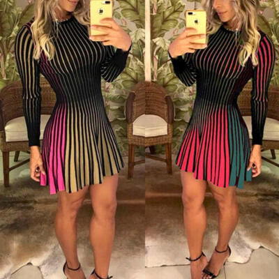 

Fashion Women Long Sleeve Party Evening Cocktail Club Short Mini Casual Dress