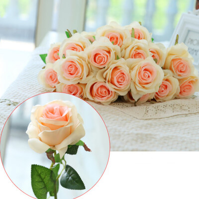 

10 Branch Silk Champagne Roses Wedding Party Decoration Home Decoration Artificial Flowers