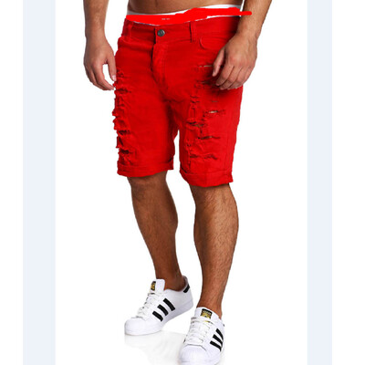 

Men Boy Skinny Runway Straight Short Denim Pants Destroyed Ripped Jeans Shorts