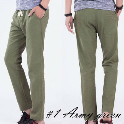 

Men Cotton Linen Loose Pants Beach Drawstring Yoga Elastic Casual Trousers