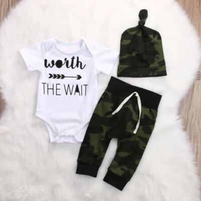 

Newborn Baby Boy Coming Home Cotton Outfits Romper Camo Long Pants Clothes USA