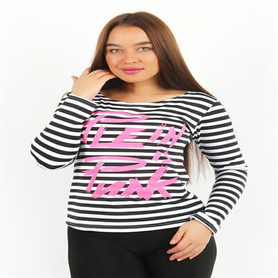 

2018 autumn new striped shoulder horn sleeve printed sweater womens long-sleeved literary T-shirt top