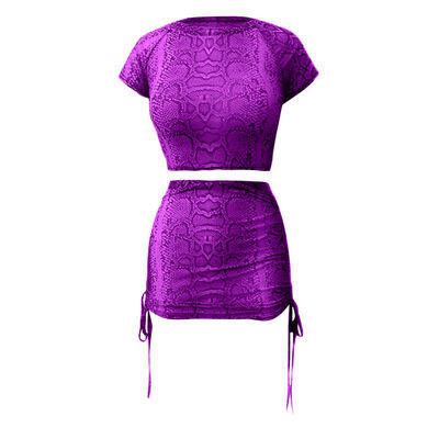 

Women 2PC Snakeskin Club Outfits Short Sleeve T Shirt TopMini Skirt Bodycon