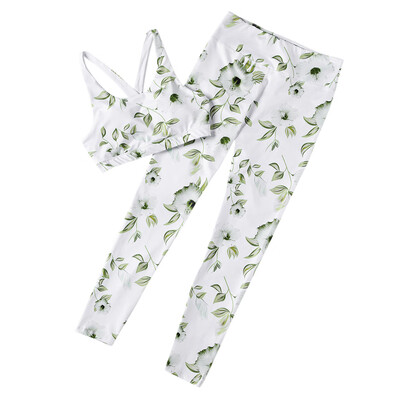 

Morning Glory Pattern Printed Yoga Sports Suit with Chest Pad