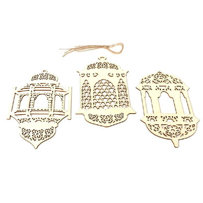 

Wooden Eid Mubarak Hanging Pendant Ramadan Crescent Pattern DIY Crafts Ornament with Rope Festival Decoration