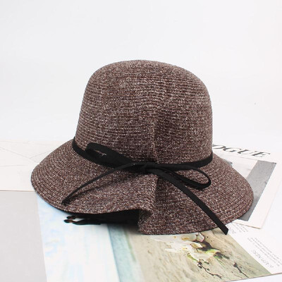 

Women Summer Sun Straw Hat Bow Adjustable Dome Summer Panama Beach Holiday Cap