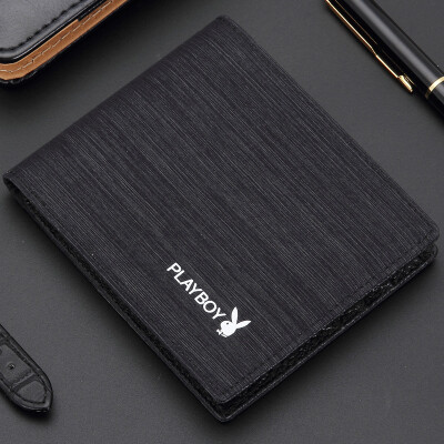 

Playboy playboy wallet mens short paragraph denim pattern ticket fabric first layer cowhide two fold wallet multi-card card package casual wallet PAA2013-8B