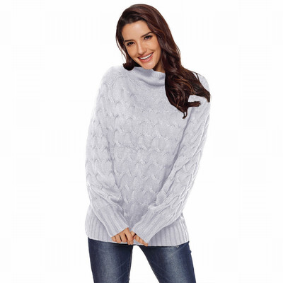 

High neck long sleeve bottoming casual rib knit sweater