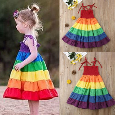 

Summer Toddler Baby Girls Clothes Strap Princess Party Dress Rainbow Sundress 2-7Y