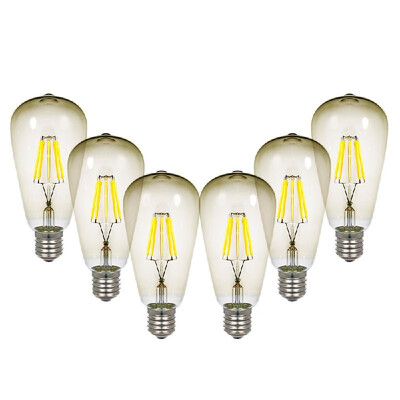 

AC220-240V 4W ST64 LED Light Bulb Dimmable Adjustable Brightness 6 Pack Ash Color Lamp Shade E27 Base Socket Holder Warm White Por